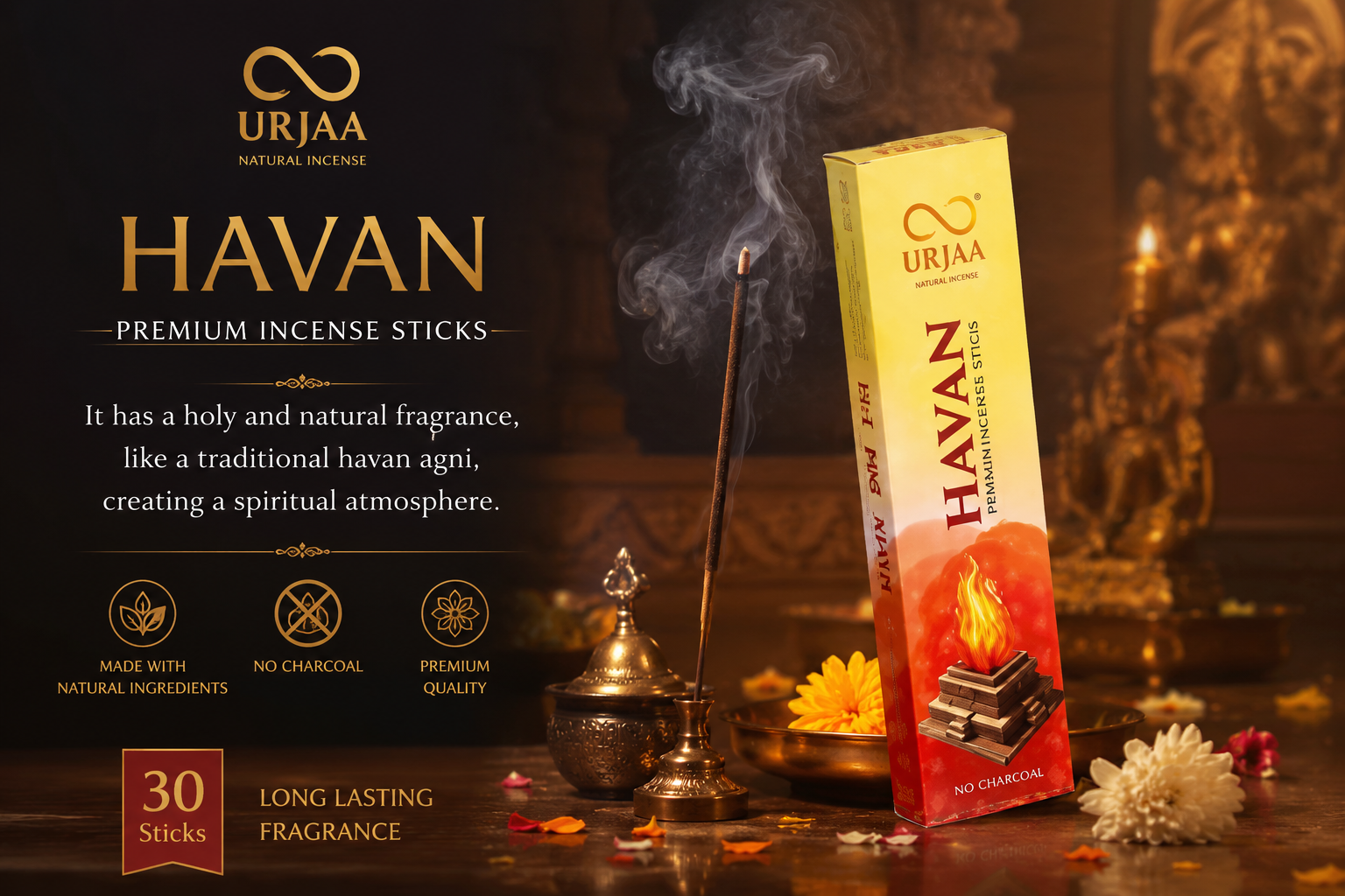 HAVAN Premium Incense Sticks | Sacred Fragrance | Long-Lasting Aroma | Pack of 30 Sticks for Daily Use - Image 2
