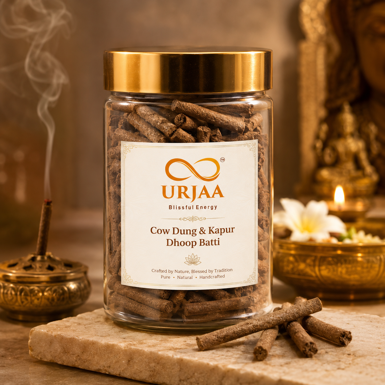 URJAA Cow Dung & Kapur Dhoop Batti 100g | Pure Natural Dhoop for Puja, Yoga & Spiritual Use
