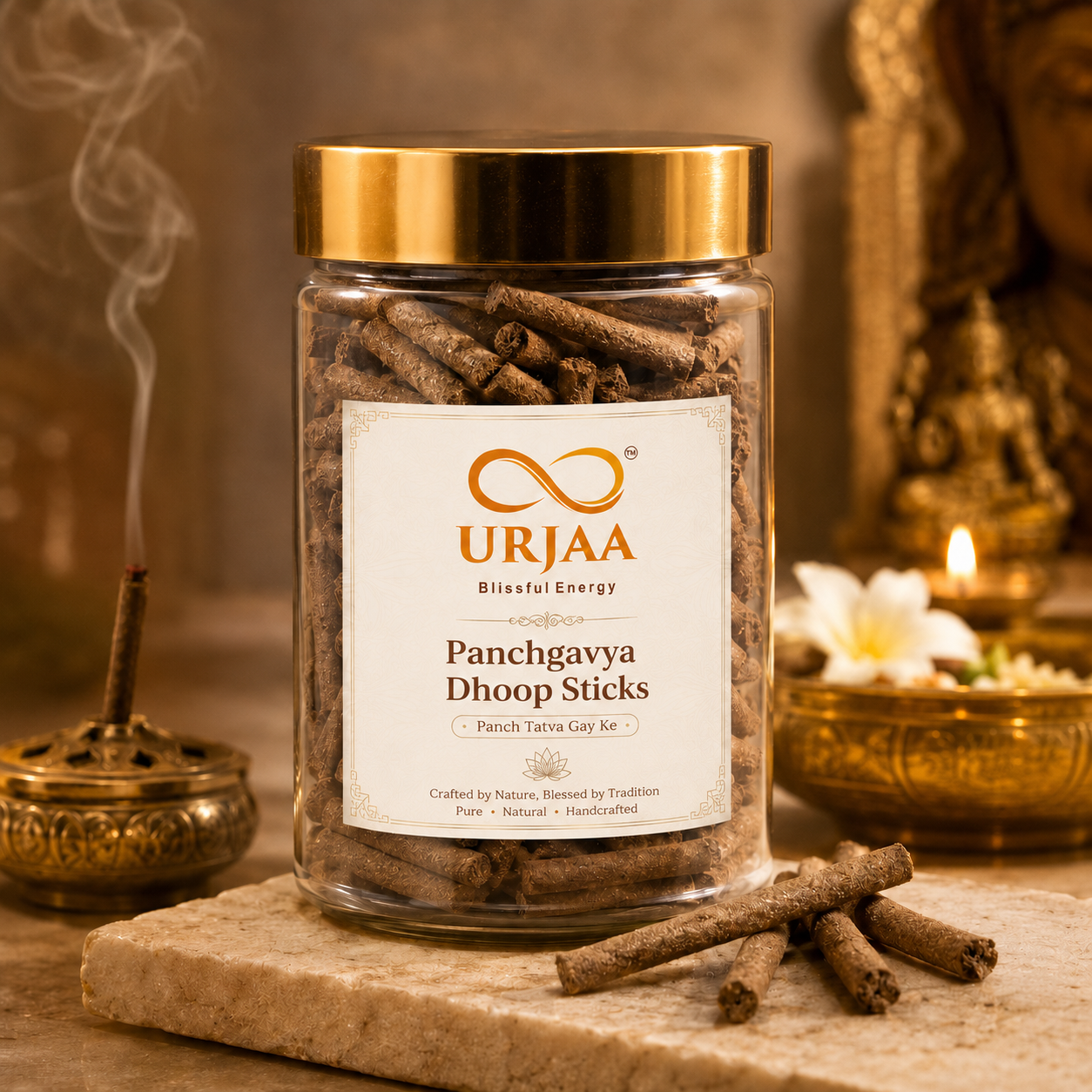 URJAA Panchgavya Dhoop Sticks 100g | Handcrafted Vedic Dhoop with 5 Sacred Cow Elements