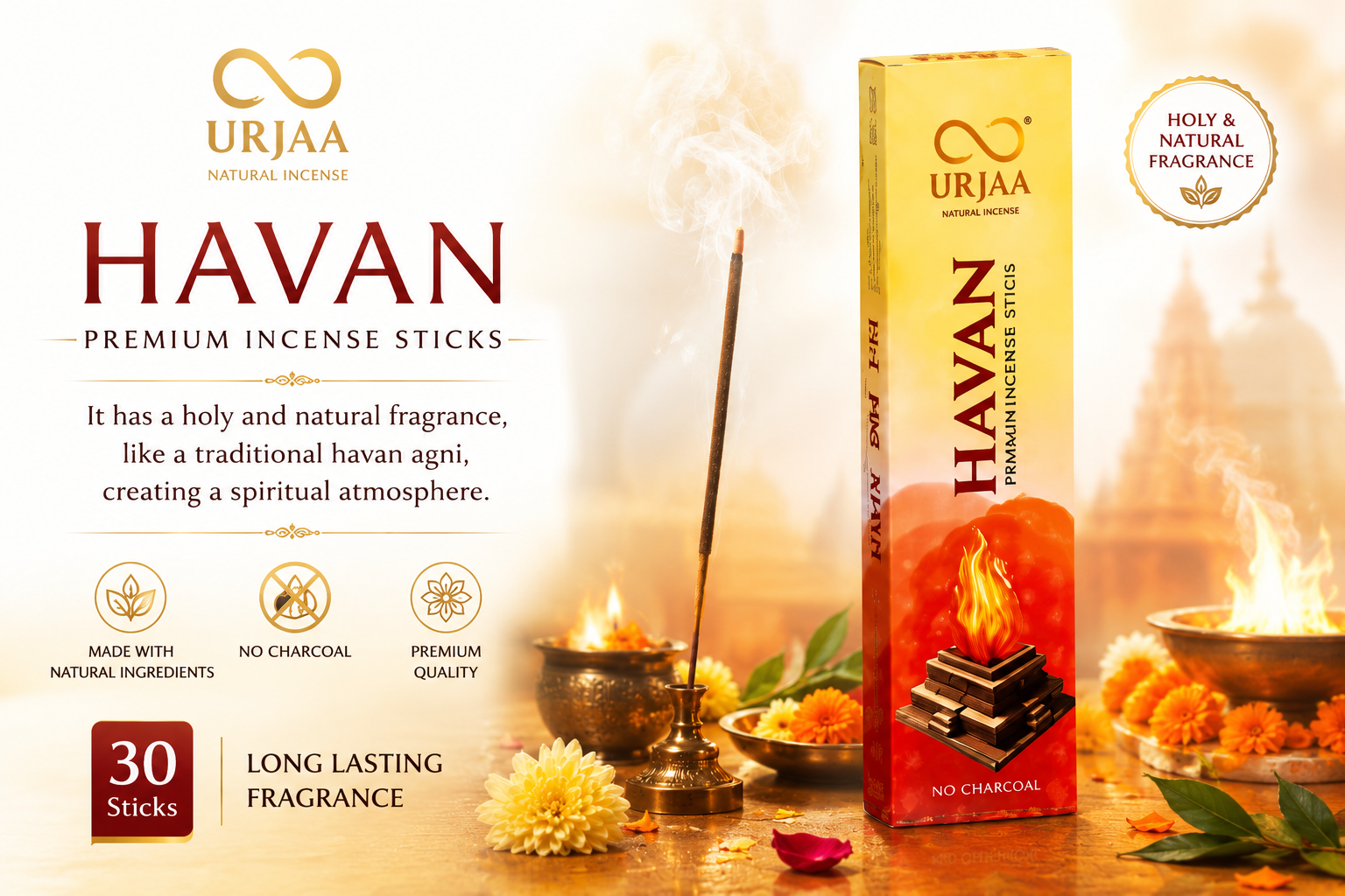 HAVAN Premium Incense Sticks | Sacred Fragrance | Long-Lasting Aroma | Pack of 30 Sticks for Daily Use - Image 3